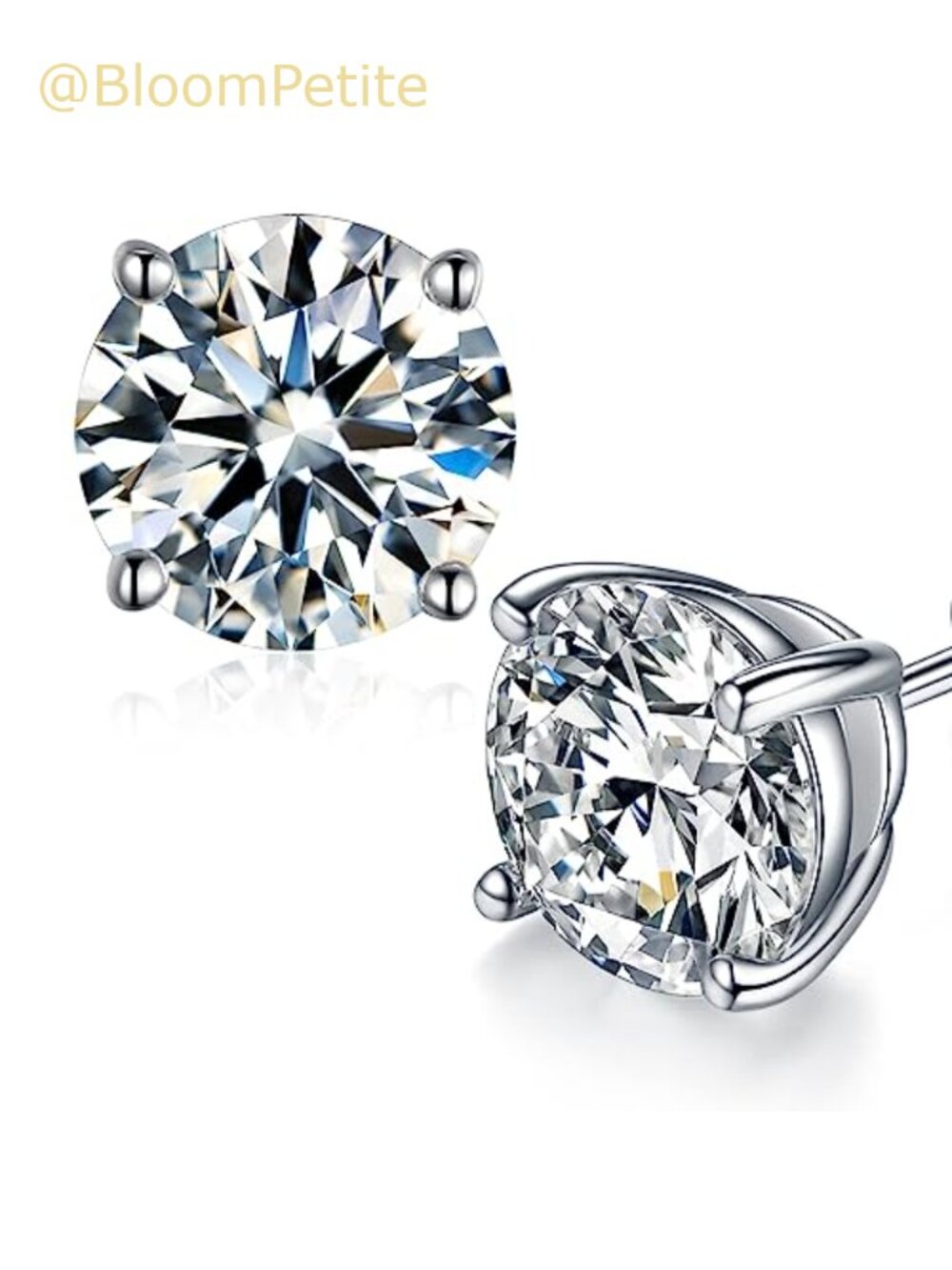 Moissanite Stud Earrings Round Cut VVS1 18K White Gold Plated 925 Sterling